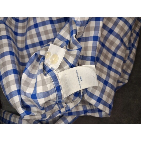 Lands End Mens Medium Button Up Long Sleeve Shirt Blue Check - Picture 4 of 5